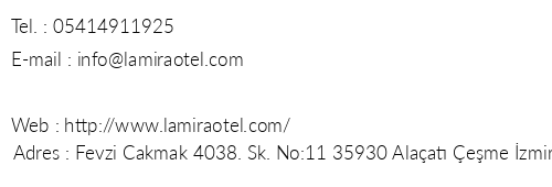 La Mira Otel telefon numaralar, faks, e-mail, posta adresi ve iletiim bilgileri